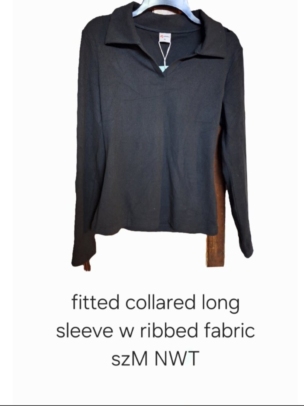 Black Ribbed Fabric Long Sleeve w Collar